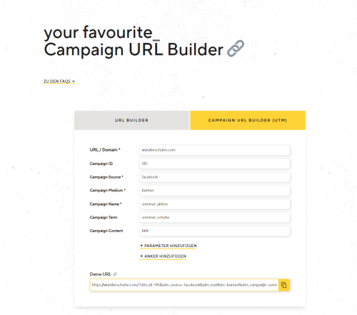 Screenshot Bild von UTM-Builder auf der Website