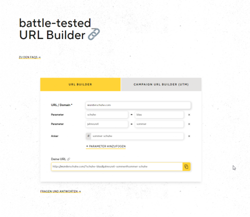 Screenshot Bild von URL Builder auf der Website